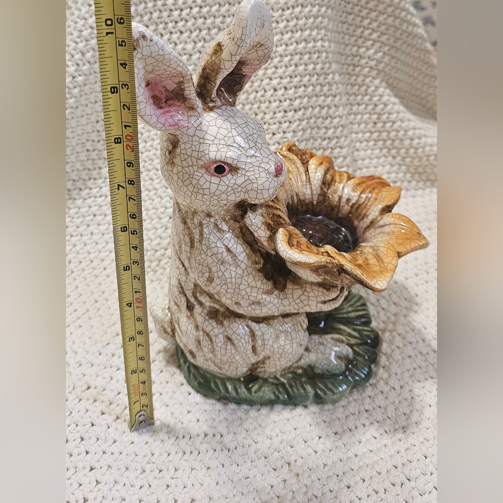 Whimsical Ceramic Rabbit with Sunflower - Picture 6 of 9